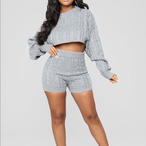 Fashion Nova Figuero Grey Knit Short Set